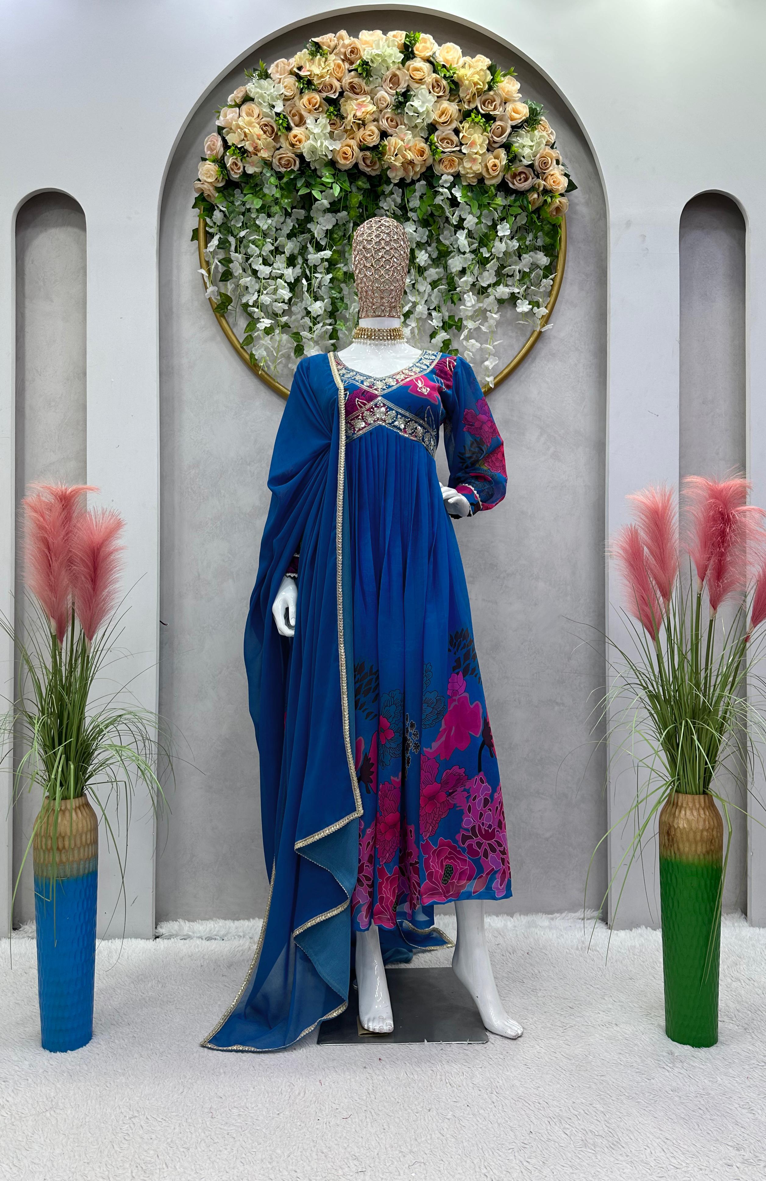 Beautiful Designer Georgette Digital Print With Thread & Sequence Work Gown