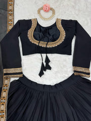 Party-wear Black Georgette Thread With Sequence Work Lehenga Choli