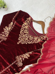 Winter Special Velvet Embroidery Work Suit
