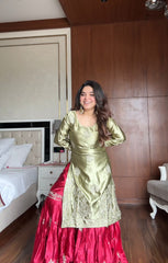 Beautiful Moss Satin Sequence Embroidery Work Suit