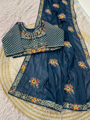 Party-wear Star Georgette Embroidery Multi Work Saree With Stitched Blouse