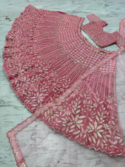 Pretty Pink Designer Net Embellished With Embroidery Work Lehenga Choli