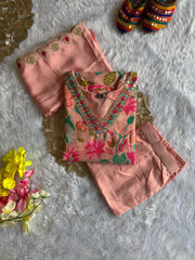 Designer Pink Printed Embroidery Work Salwar suit