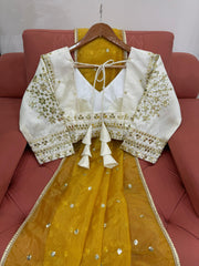 Partywar Twill Net Thread & Sequence With Fancy Lace Saree
