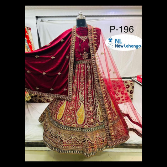 Bridal Special Velvet Zarkan Diamond Work Lehenga Choli