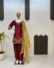 Partywear Designer Moss Satin Sequence  Embroidery Work Salwar Suit