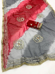 Beautiful Tie & Dye Lehariya Patta Dyeing & Hand Charkhi Gotta Work Saree