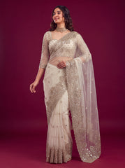 Luxurious Party-wear Net Sequence Embroidery Work Saree