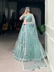 Beautiful Softness Of Pastel Blue Sequence & Thread Embroidery Work Lehenga Choli