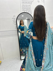 Wedding Wear Vichitra Silk Heavy Thread & Sequence Work Lehenga With Stitched Blouse