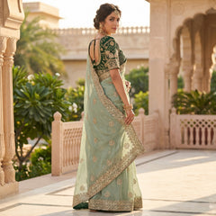 Designer Fendy Satin Embroidery Sequence Work Saree