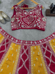 Designer Vichitra Silk Embroidery & Sequence Work Lehenga Choli