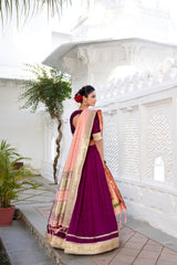 Royal Wine Vichitra Silk Plain With Paithni Lace border Lehenga Choli