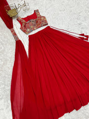 Royal Red Georgette Blooming Stylish Lehenga Choli