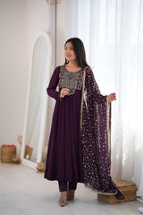 Festive Special Georgette Fancy Neck Embroidery Sequence & Zari Work Anarkali Gown