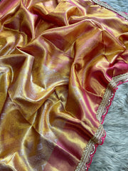Beautiful Soft Golden Banarsi Handloom Tissue Silk Saree
