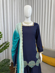 Beautiful Natural crep Thread Sequence Work Suit