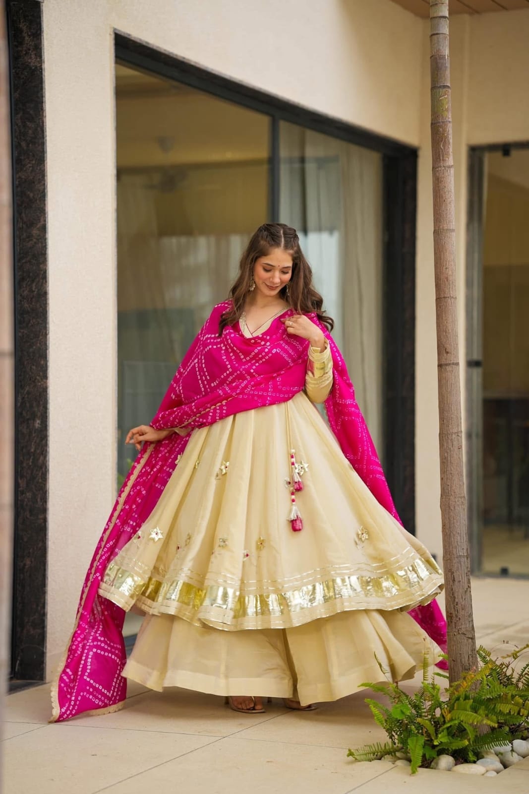 Ethnic Purely Handmade Soft Chinon Handmade Gottapatti Work Anarkali Palazzo