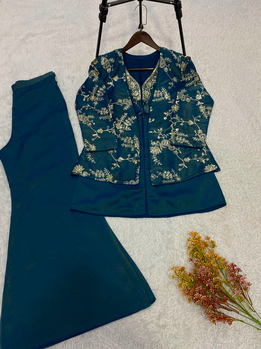 Trendy Coss-Moss Sequence Embroidery Work Co-ord Set