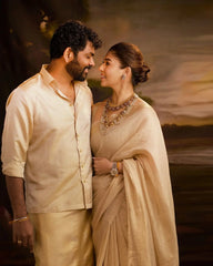 Nayanthara Banarasi Hand-looms Golden Saree