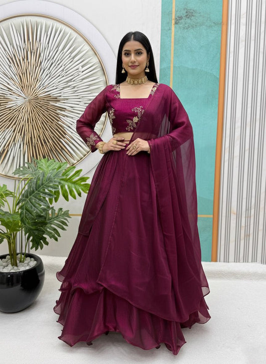 Stylish Space Silk Sequence & Embroidery Work Lehenga Choli