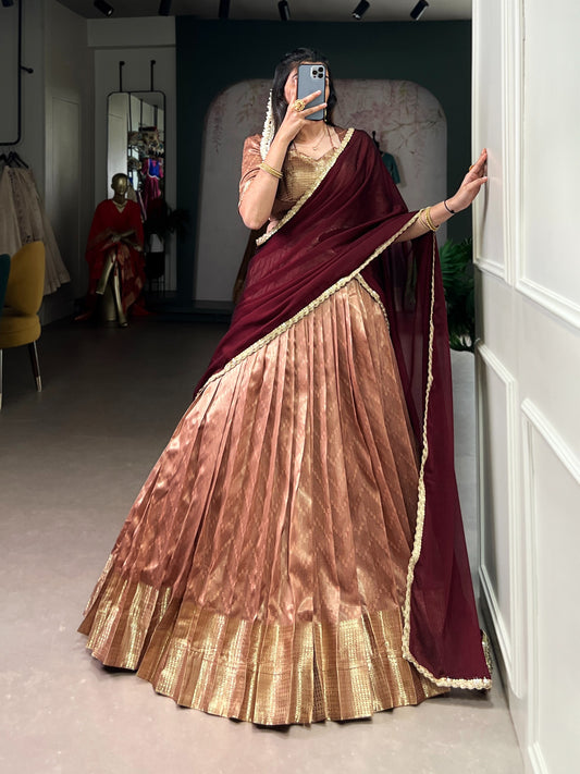 Traditional Dupion Silk Zari Weaving Work Lehenga Choli