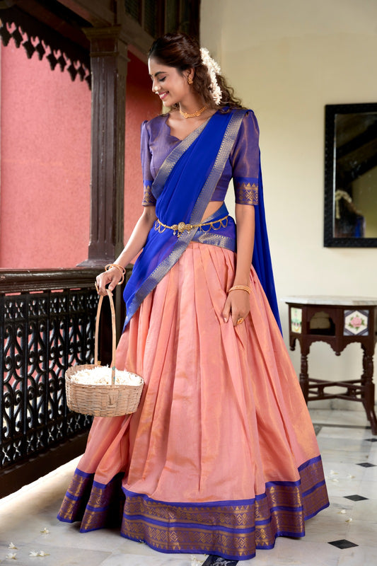 South Indian Special Kanchipuram Zari Weaving Work Half Saree