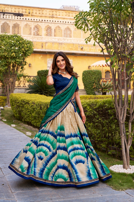 Beautiful Tasar Silk Tie And Dye Printed Lehenga Choli