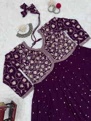 Beautiful Purple Colour Georgette Thread With Sequence Work Gown