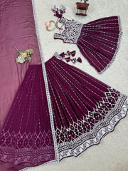 Beautiful Party-wear Georgette Thread With Sequence Work Lehenga With Top