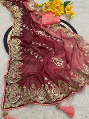 Beautiful Multi Coding Daga Embroidery Work Boder Work Saree