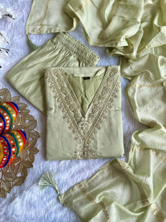 Beautiful Roman Silk Embroidery Sequence Work Dress