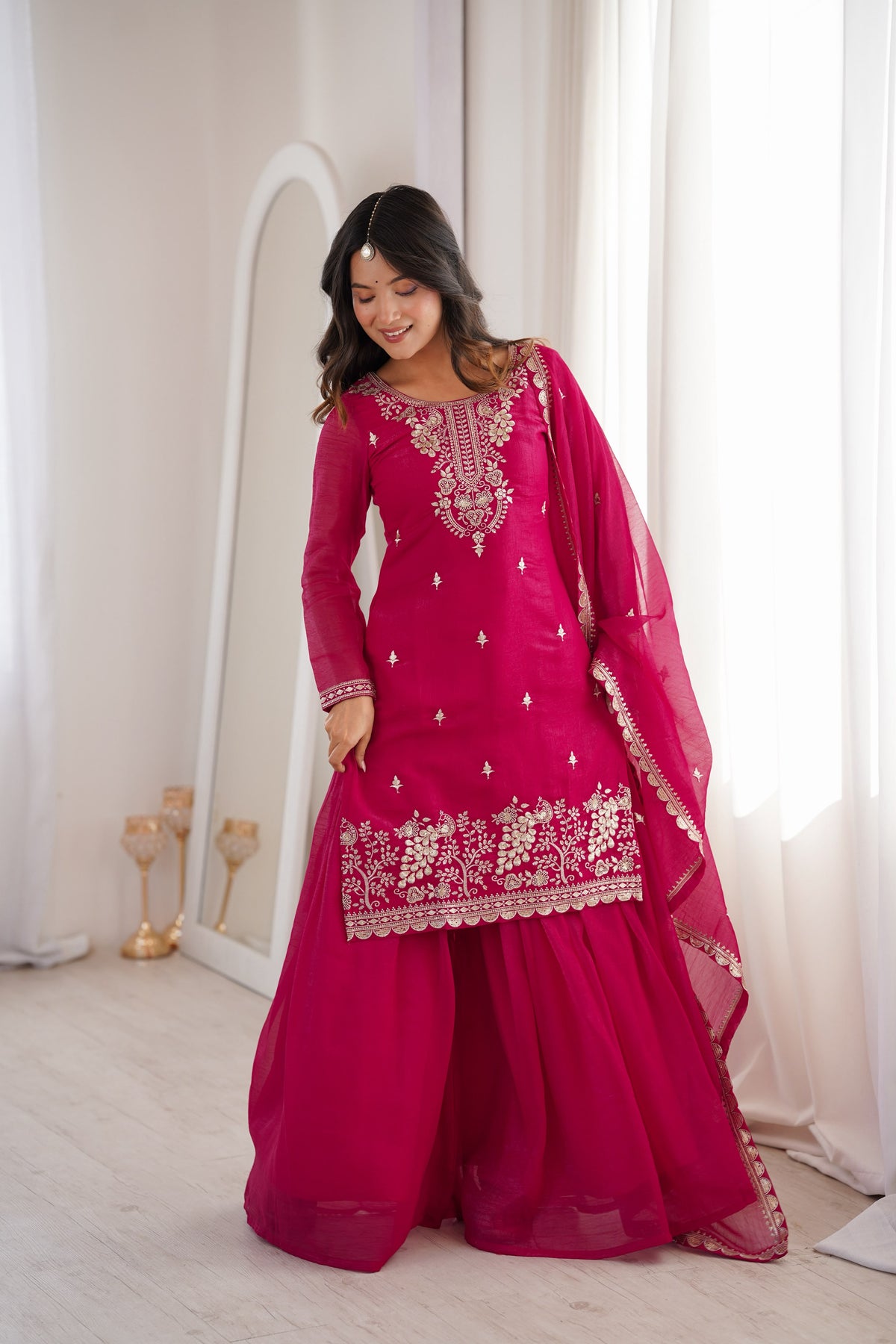 Festive Special Pure Soft Crunchy Silk Embroidery Sequence Work Sarara Set