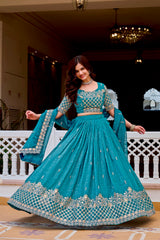 Festive Special Crunchy Silk Embroidery Sequence Work Lehenga With Stitched Blouse