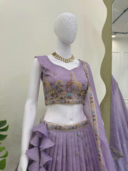 Designer Vichitra Silk Sequence Embroidery Work Lehenga Choli
