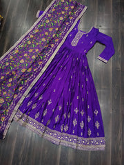Stunning Glamours Chinon With Rich Sequence Embroidered Work Gown