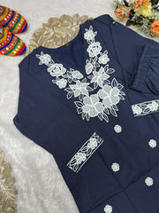 Beautiful Khadi Cotton With Beautiful Embroidery Dress