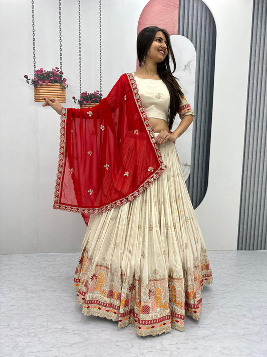 Festival Special Pure Banarasi Tissue Embroidery Thread & Sequence Work Lehenga Choli