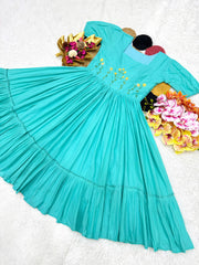 Stylish Beautiful Pure Mul Mul Cotton & Dual Color Pure Hand Work Gown