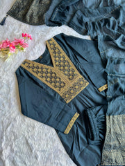 Beautiful Roman Silk Embroidery With Sequence Work Dress