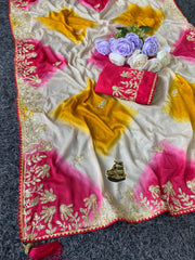 Beautiful Soft Chinon Silk Sibori Multi Colour Saree