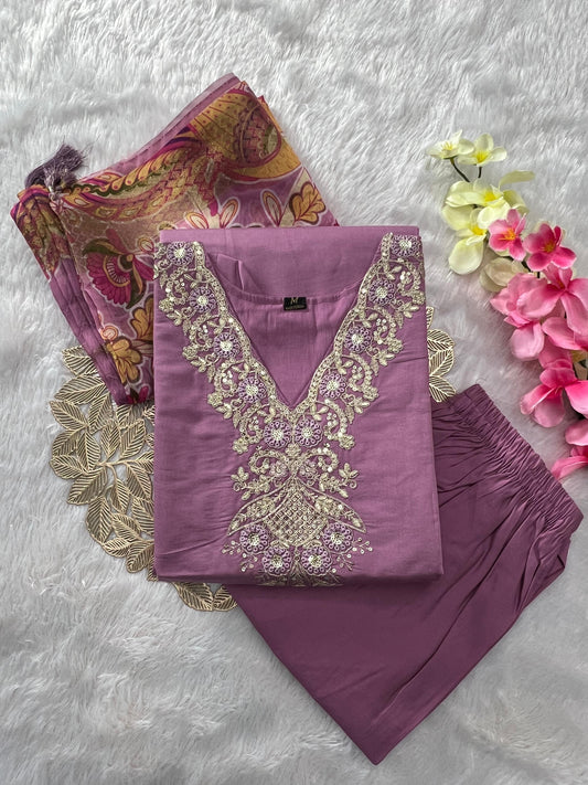 Beautiful Roman Silk Embroidery With Sequence Work Dress