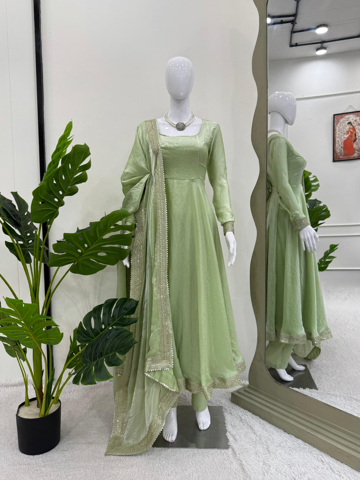 Beautiful Trending Fendy Silk Sequence with Stylish Thread Work Lace Work Gown