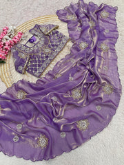 Party-wear Fendy Satin Brits Work Saree With Stitched Blouse