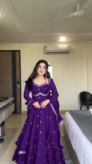 Festive Season Special Red Georgette Thread With Sequence Work Gown