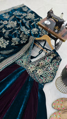 Rashmika Royal Velvet Embroidered Designer Gown With Dupatta
