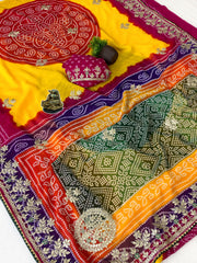 Beautiful Georgette Bandhej With Foil Gotapatti Work Saree