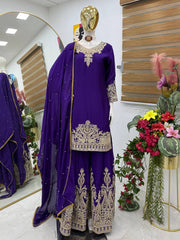 Party-wear Chinon Silk Coding Embroidery Sequence Work Sharara