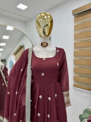 Designer Party-wear Gold Crazy Embroidery & Lace Work Suit