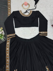 Party-wear Black Georgette Thread With Sequence Work Lehenga Choli